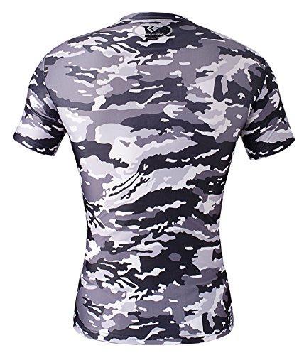 Cody Lundin® Herren Fitness Mosaik Camo Kurzarm Hemd Sport Kompression Kurzes Ärmel T-Shirt Drucken Tarnkleidung (L, Schwarz-Weiß Camo)