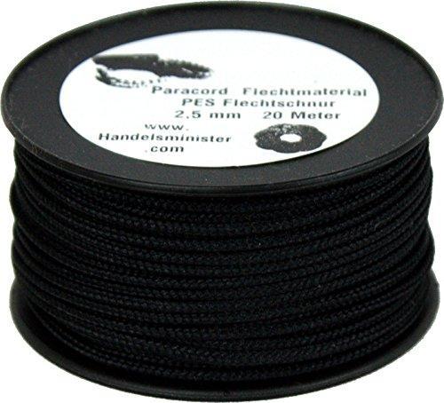 20m Paracord Schnüre Flechtschnur 2,5mm MULTICOLOR 2-farbig Mantelschnur für Paracord-Flechttechniken, Farbe:schwarz