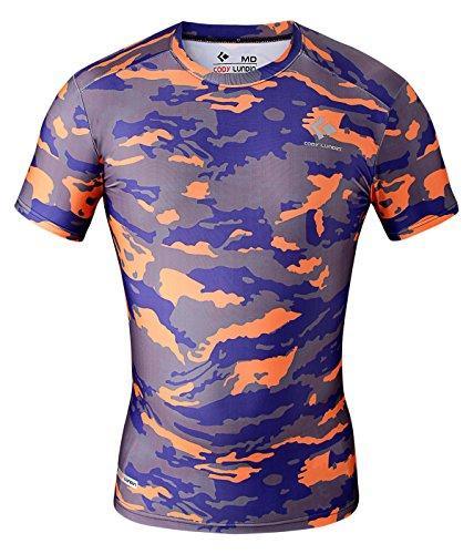 Cody Lundin® Herren Fitness Mosaik Camo Kurzarm Hemd Sport Kompression Kurzes Ärmel T-Shirt Drucken Tarnkleidung (XL, Grau-Orange camo)