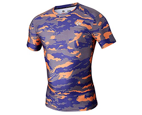 Sport T-shirt "Camouflage" Männer Fitness-Top für Freizeit Trainingsshirt Stringer Workout Bodybuilding shirt mit Rundhals bayletics® (Lila, XXL)