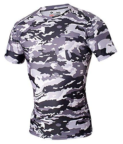 Cody Lundin® Herren Fitness Mosaik Camo Kurzarm Hemd Sport Kompression Kurzes Ärmel T-Shirt Drucken Tarnkleidung (XXL, Schwarz-Weiß Camo)