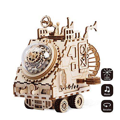 ROBOTIME Laser-Schnitt-hölzernes Puzzlespiel-DIY Mechanismus-Spieluhr-hölzernes Modell Gebäude-Geburtstags- und Weihnachtsgeschenke für Kinder und Erwachsene (Space Vehicle)