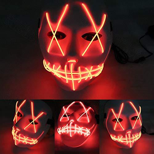 Bayram® Purge Maske LED Rot | Halloween Masken Festival Party Leuchtende Mask Karneval Kostüm Horror Fasching