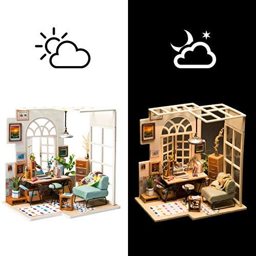 ROBOTIME Puppenhaus Wohnzimmer mit Zubehör und Möbel - DIY Dollhouse Miniature Kit zum Aufbauen von Erwachsenen - Mini Renovation House - Kreativität für Kinder