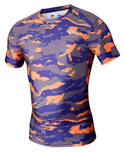 Cody Lundin® Herren Fitness Mosaik Camo Kurzarm Hemd Sport Kompression Kurzes Ärmel T-Shirt Drucken Tarnkleidung (L, Grau-Orange camo)