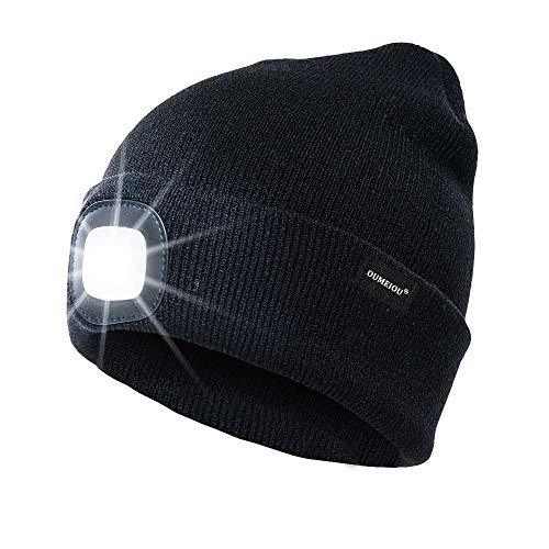 OMOUP 4 LED Stirnlampe Beanie Mütze, Winter warme Beanie Hut Hände frei Beleuchtete Beanie Mütze mit (Schwarz)