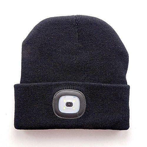 1x Schwarz LED Mütze mit Licht, Beleuchtete Mütze Aufladbar USB für Männer und Frauen, Einstellbare Helligkeit Stirnlampe Winter Beanie Mütze mit Licht, Unisex Winter Wärmer Strickmütze mit Licht