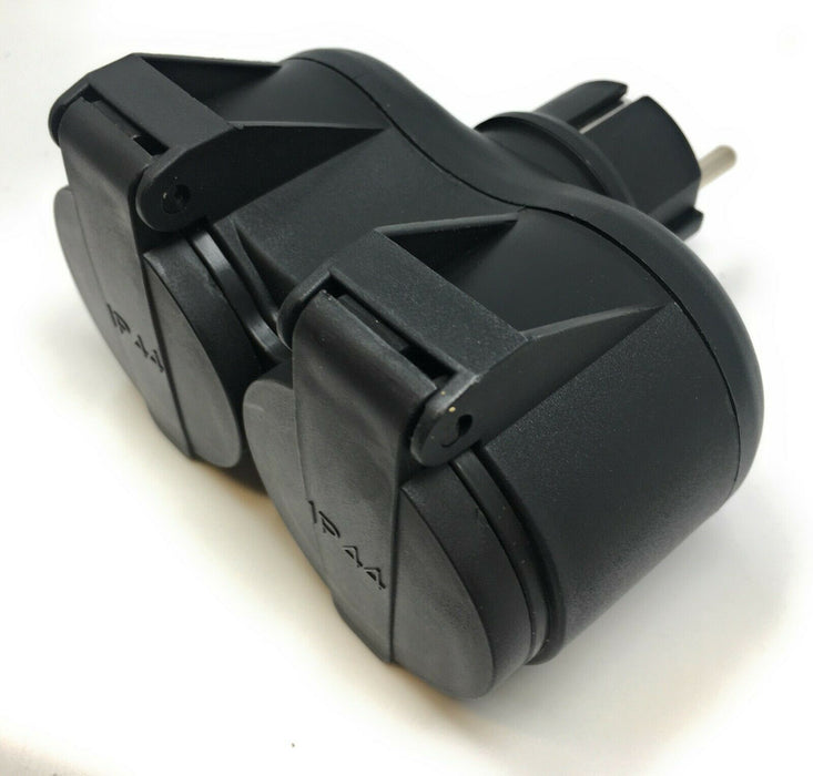 Doppelsteckdose Zwischenstecker 2 fach Verteiler Stecker Multi IP44 Adapter