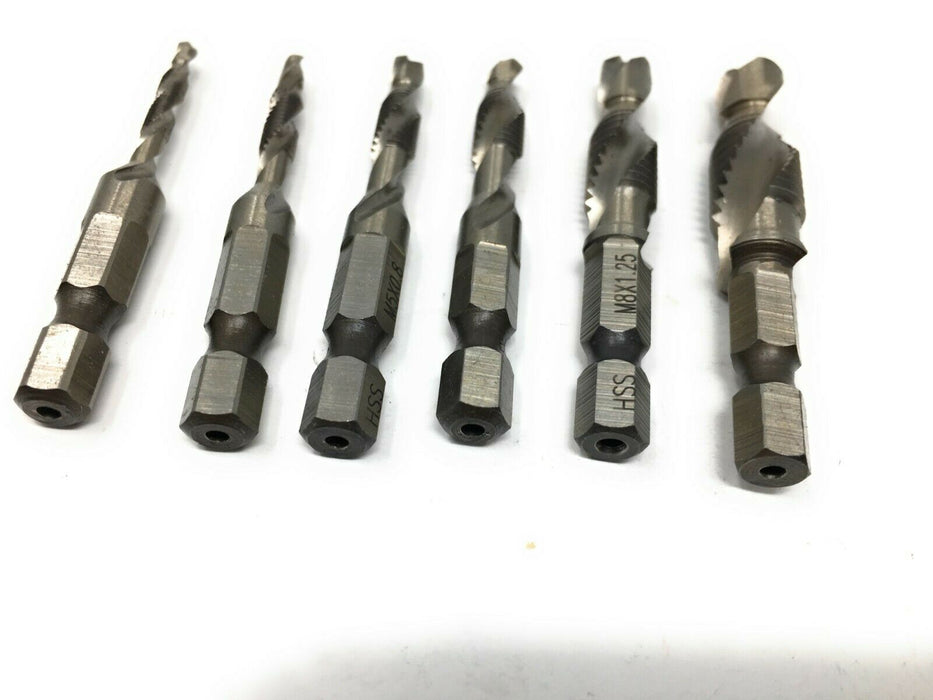 6tlg Kombi Gewindebohrer HSS M3-M10 Bit 1/4" für Bohrmaschine Akkuschrauber SET