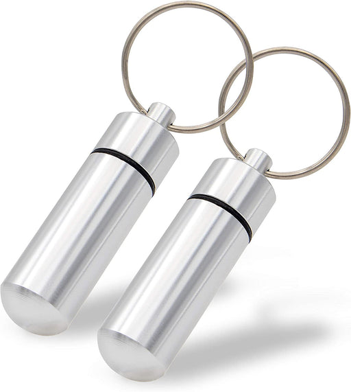 Mini Pillendose aus Aluminium mit Schlüsselring. wasserdichte Tablettenbox. Notfallkapsel. Geschenkanhänger oder Adressanhänger. Länge 5,2 cm ø 1,4 cm (Silber 2 Stück)