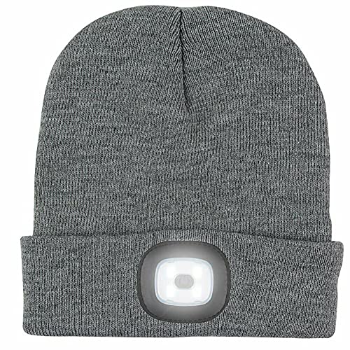 1x GRAU LED MÃÂ¼tze mit Licht, Beleuchtete MÃÂ¼tze Aufladbar USB fÃÂ¼r MÃÂ¤nner und Frauen, Einstellbare Helligkeit Stirnlampe Winter Beanie MÃÂ¼tze mit Licht, Unisex Winter WÃÂ¤rmer StrickmÃÂ¼tze mit Licht