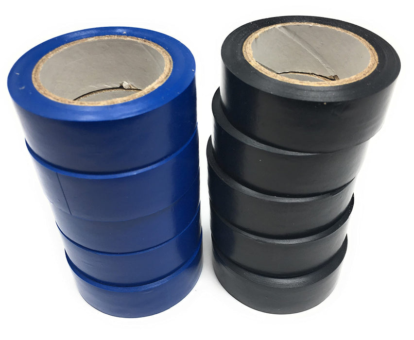 Isolierband schwarz blau 10er Set, Iso Tape 19 mm x 10 m, VDE-geprüft, wasserfest, elastisch, durchschlagfest bis 5 kV